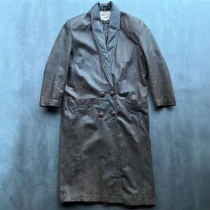 Vintage Global Identity Leather Jacket Womens Trench Coat Distressed Brown G-III